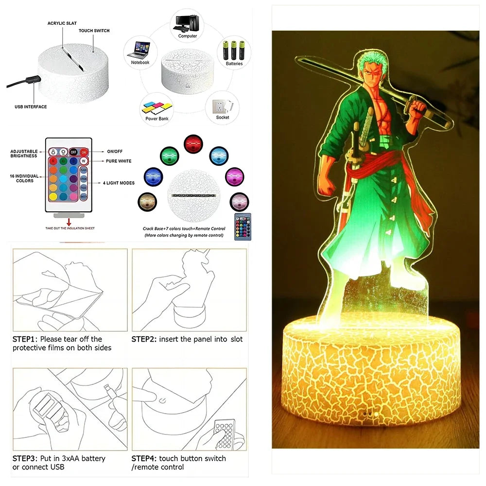 One Piece Action Figure 3D Lamp Luffy Zoro