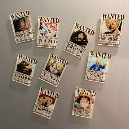 One Piece Magnetic Fridge Stickers Anime Bounty Wanted Posters ( 9PCS )